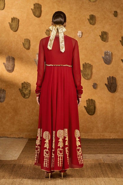 Red Pop Pod Pendant Anarkali Set