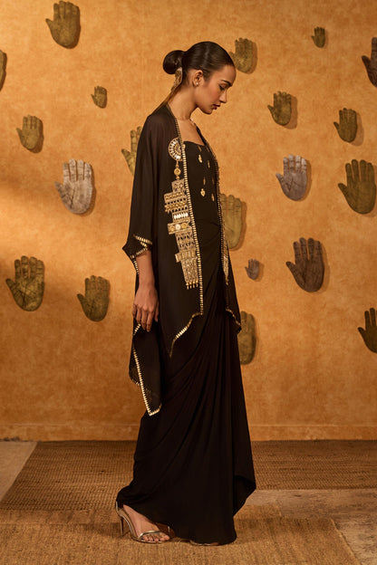 Black Heartbeat Draped Cape Set