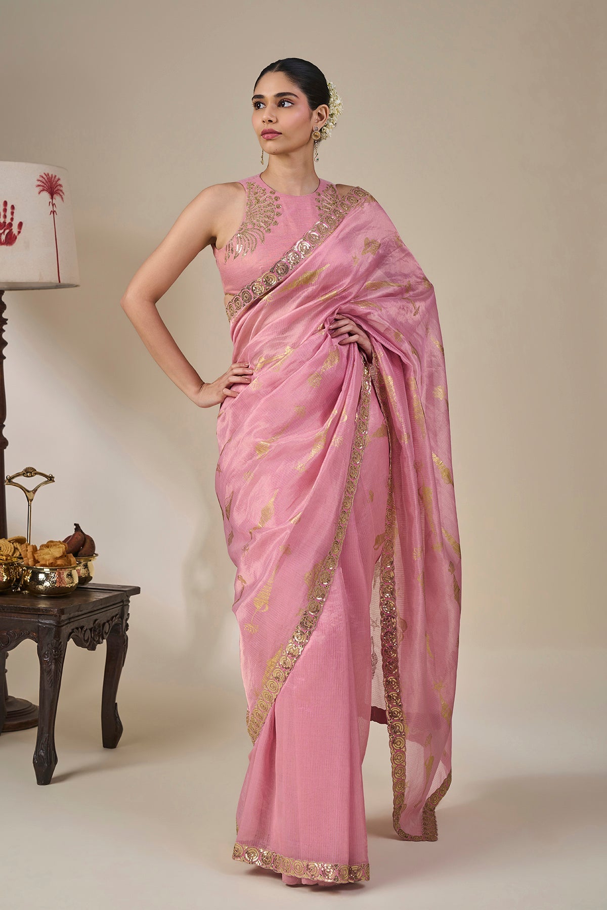 Pink Kochi Counch Saree