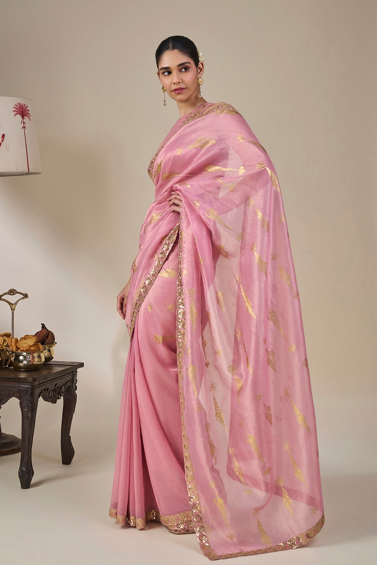 Pink Kochi Counch Saree
