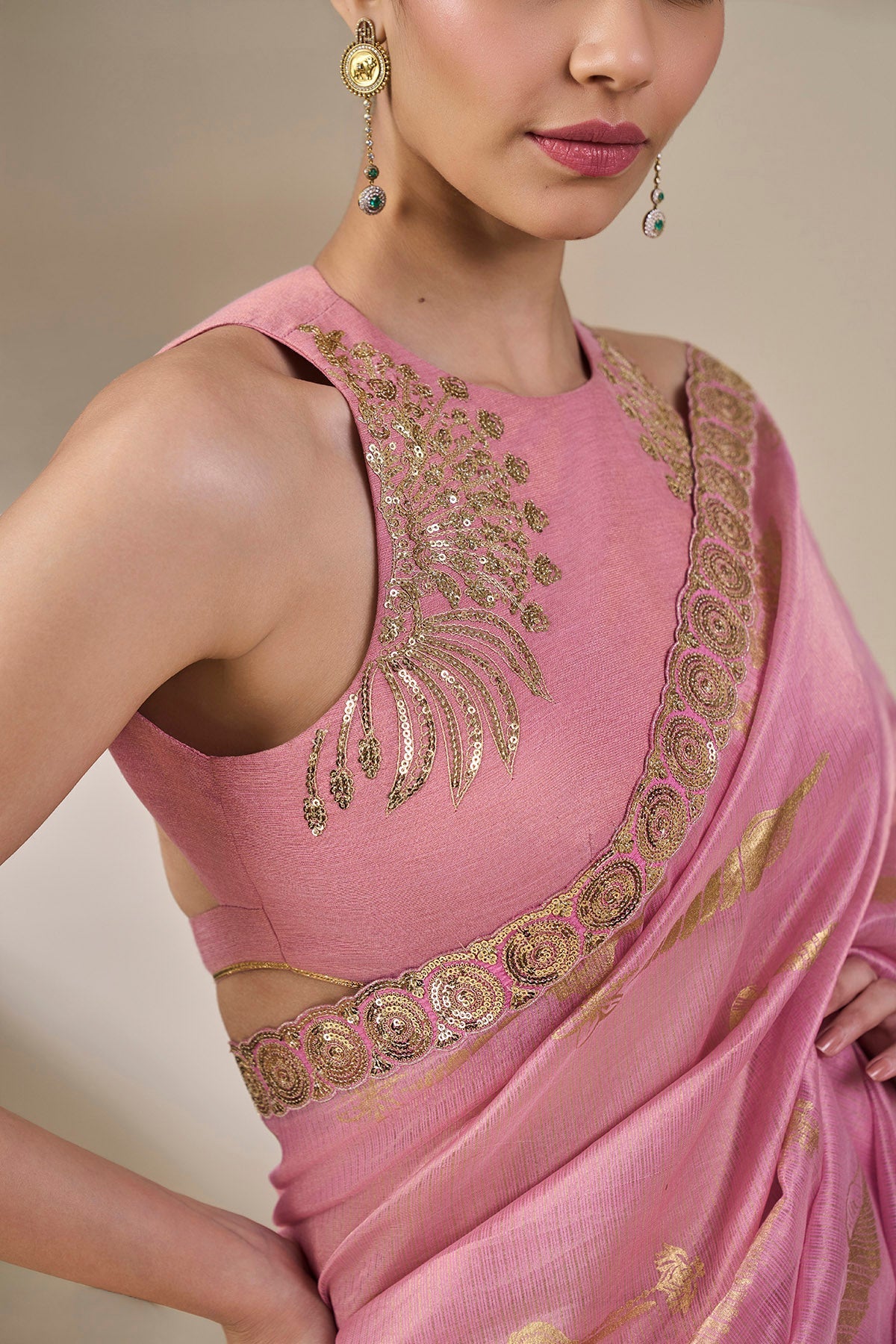 Pink Kochi Counch Saree