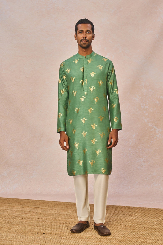 Sage Green Iris Bud Gold Foil Kurta Set