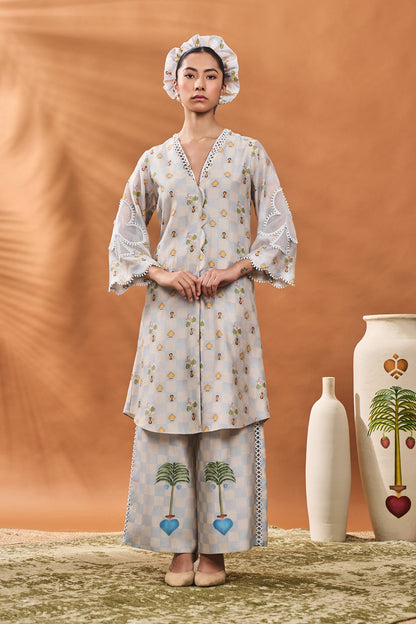 Powder Blue Checkers Bloom Tunic Set