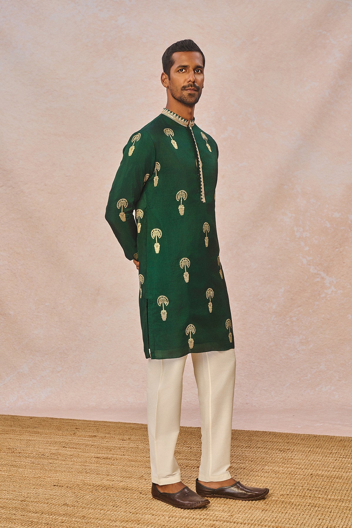 Green Jacquard Kurta Set