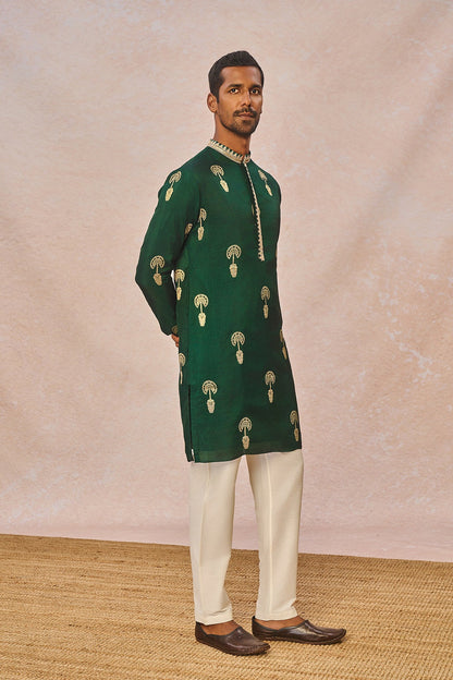 Green Jacquard Kurta Set