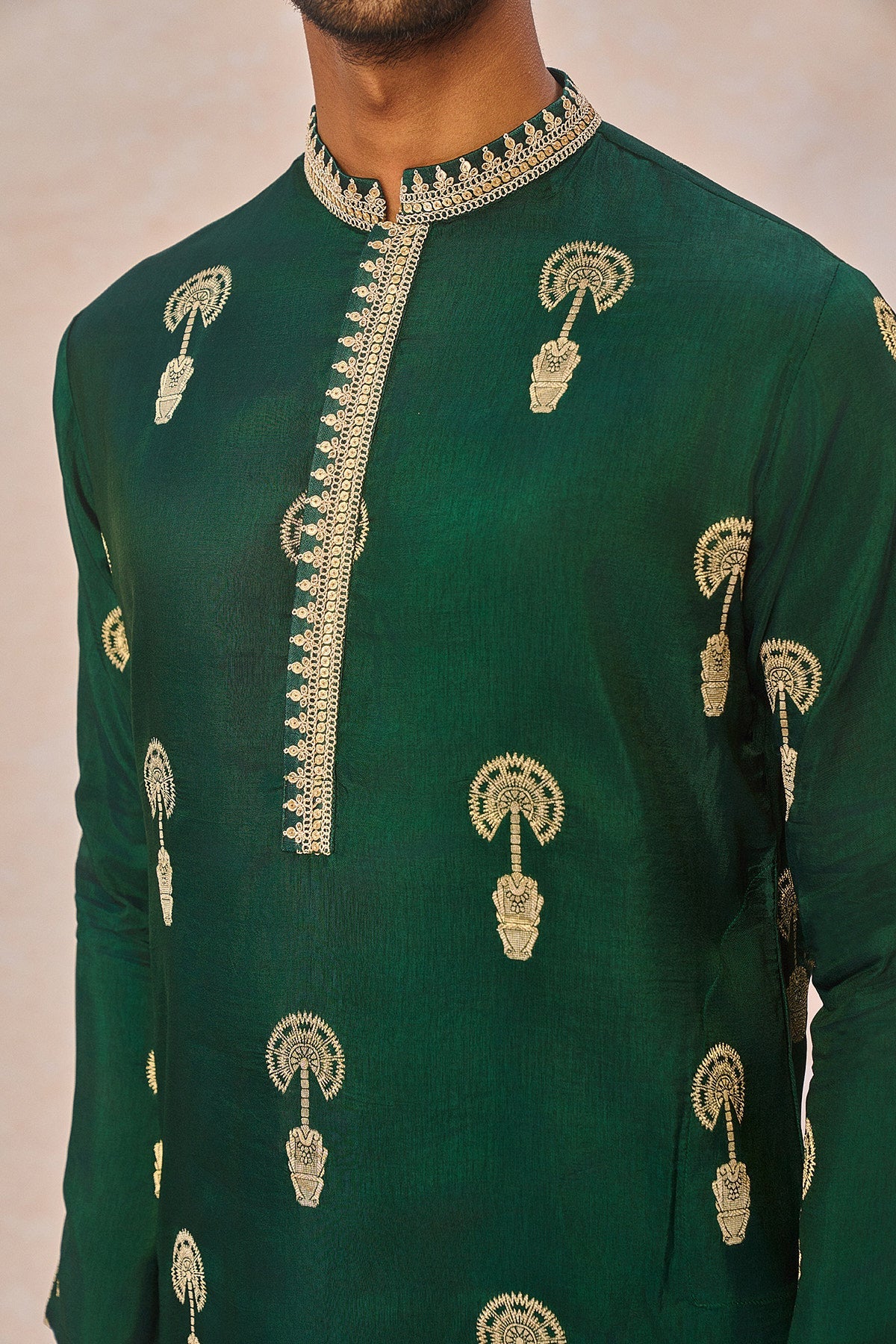 Green Jacquard Kurta Set