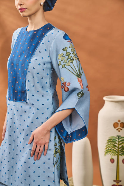 Powder Blue Spade Blossom Tunic Set