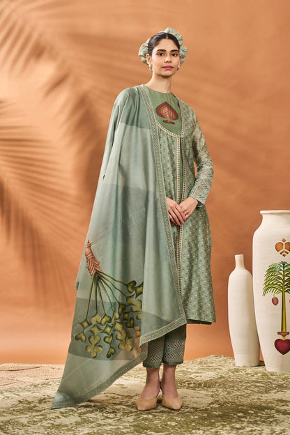 Sage Green Tree of Hearts Angrakha Kurta Set