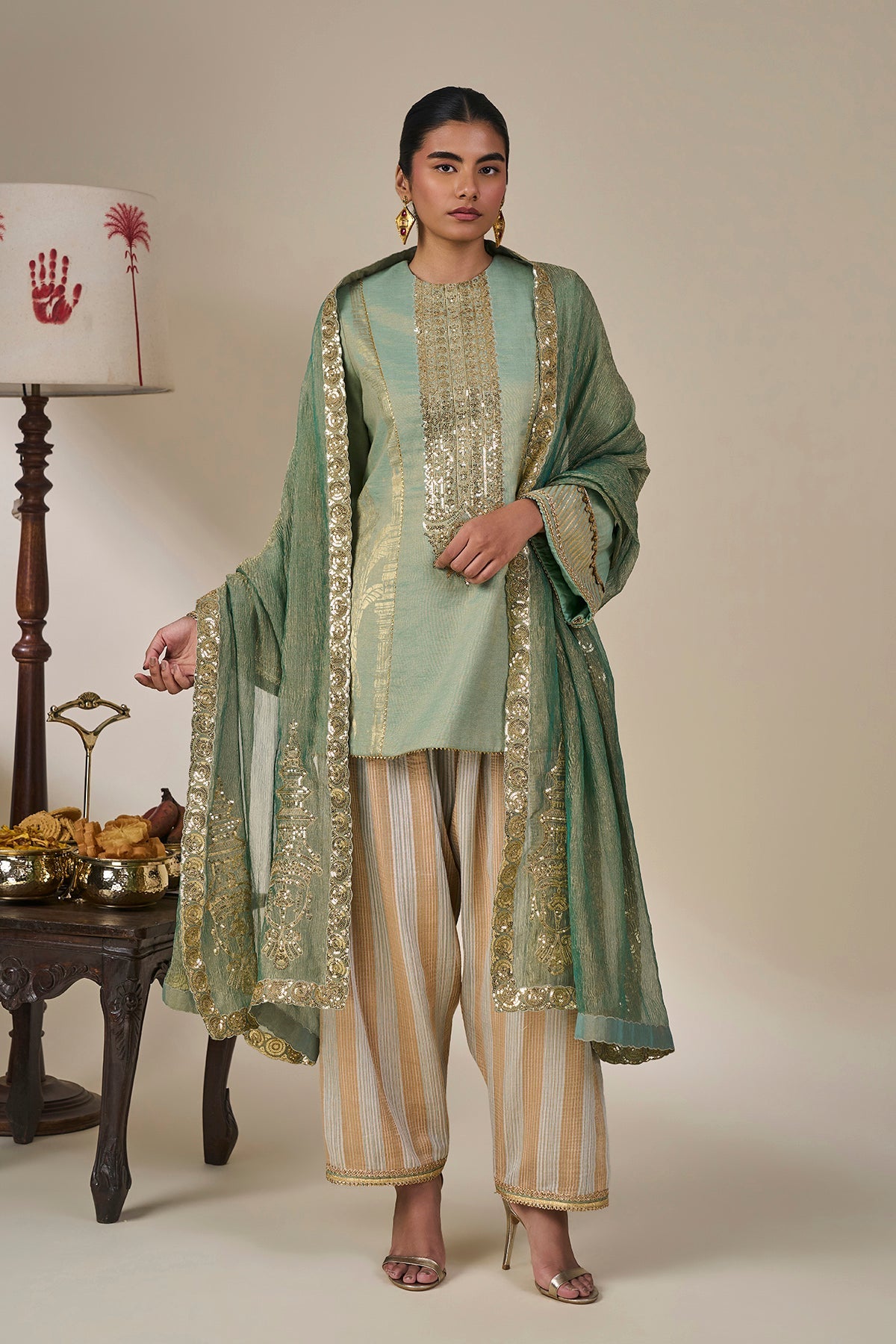 Mint Green Malabar Groove Kurta Set