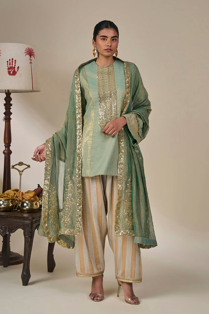 Mint Green Malabar Groove Kurta Set