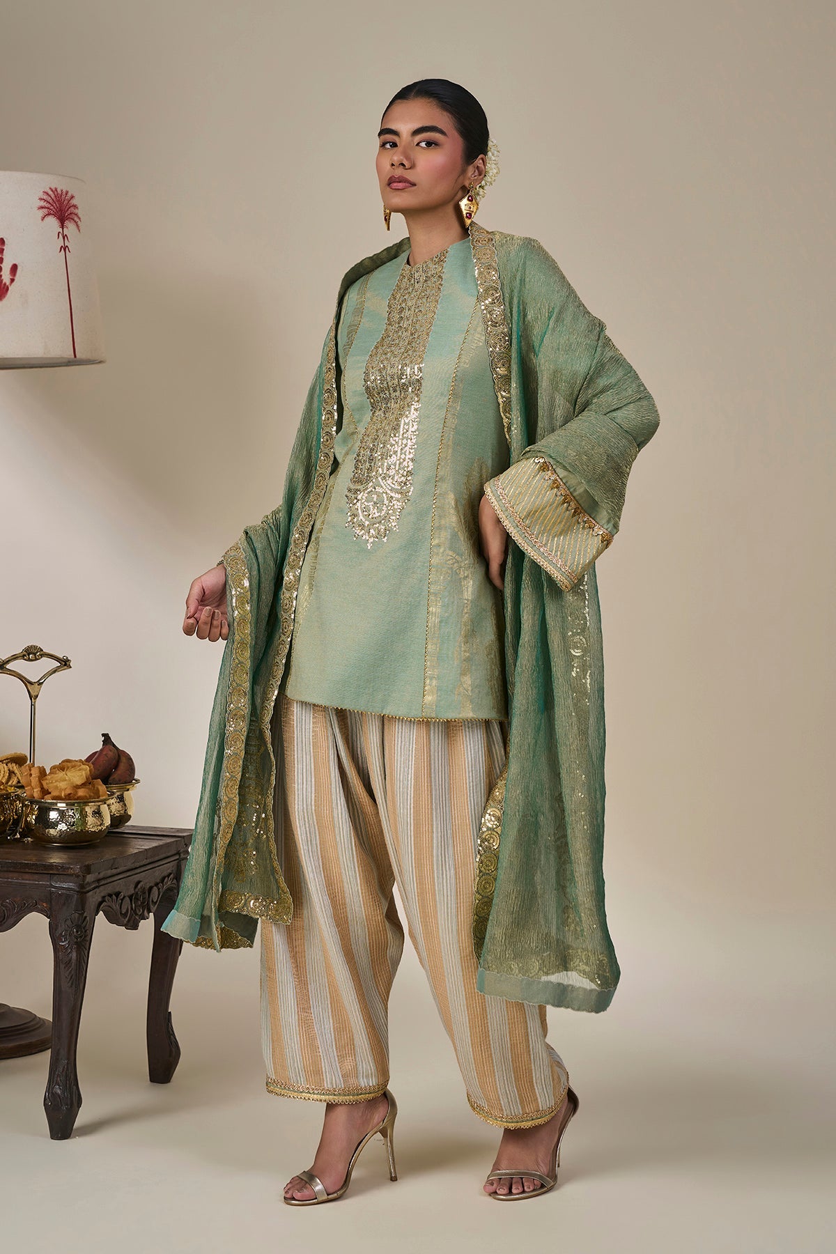 Mint Green Malabar Groove Kurta Set