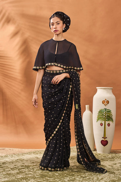 Black Striped All Fours Saree