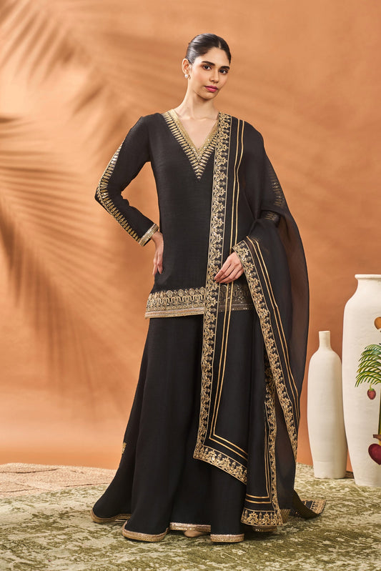 Black Trikone Sharara Set
