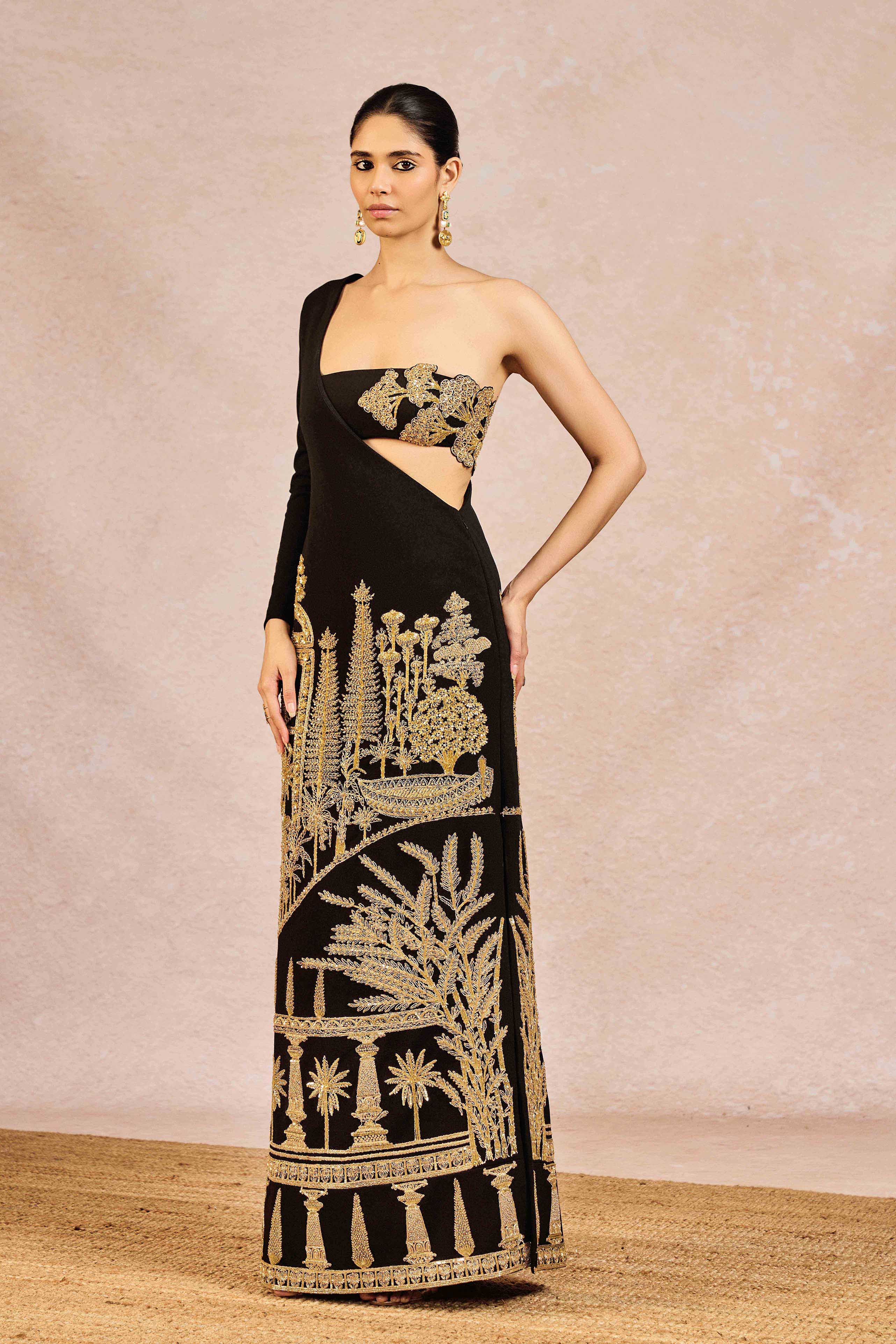 Side View of Black Georgette Embroidered Aankhon Ka Paigam Gown