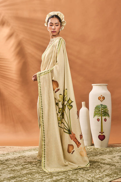 Sage Green Striped All Fours Saree