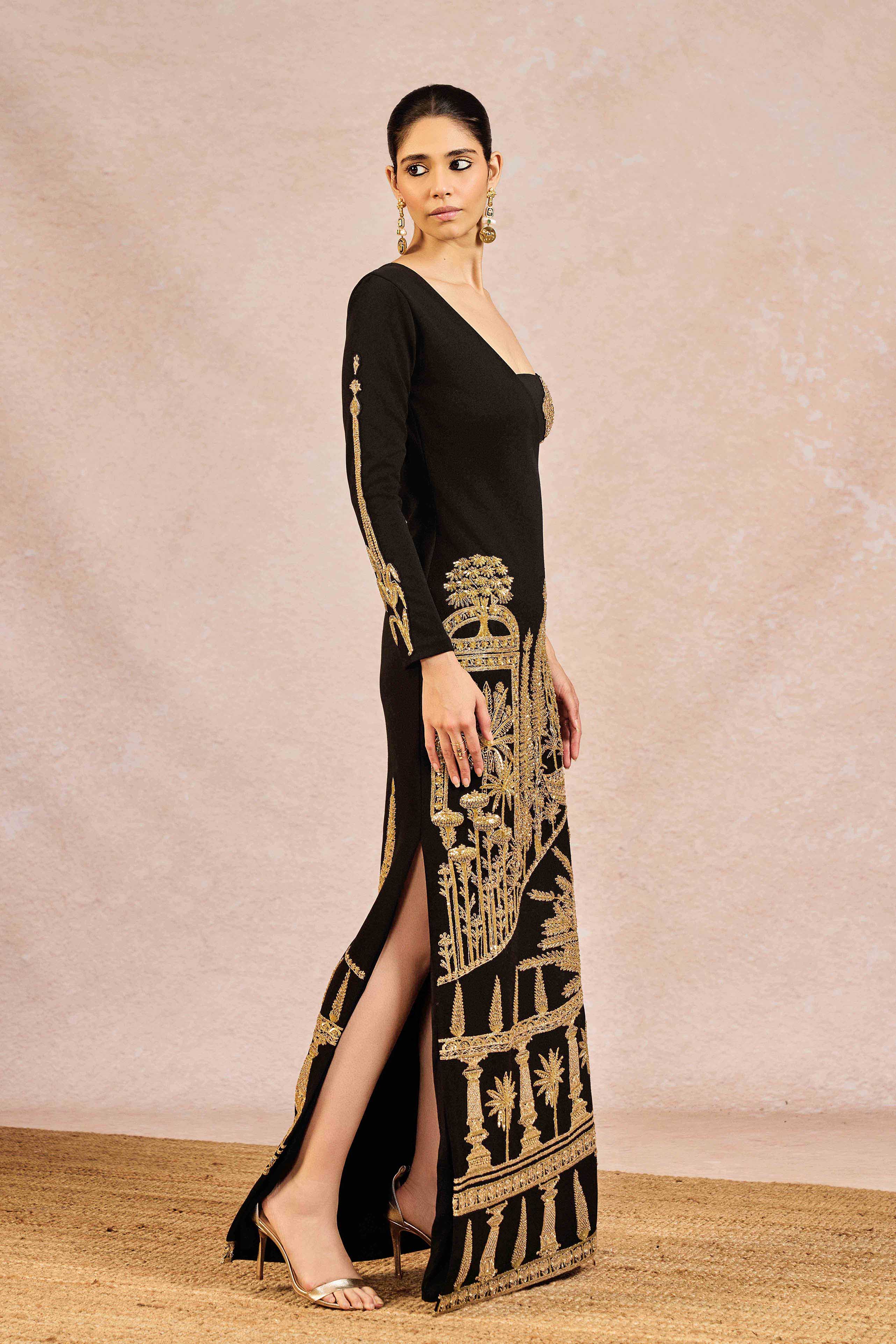 Side View of Black Georgette Embroidered Aankhon Ka Paigam Gown