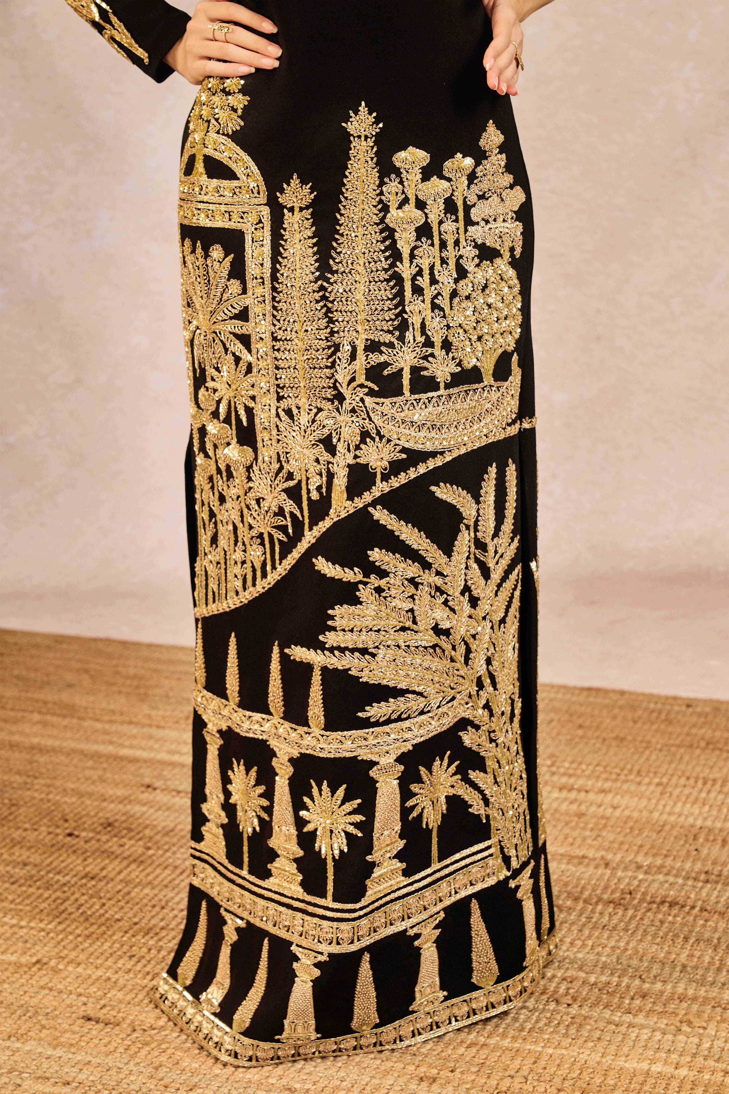 Black Georgette Embroidered Gown