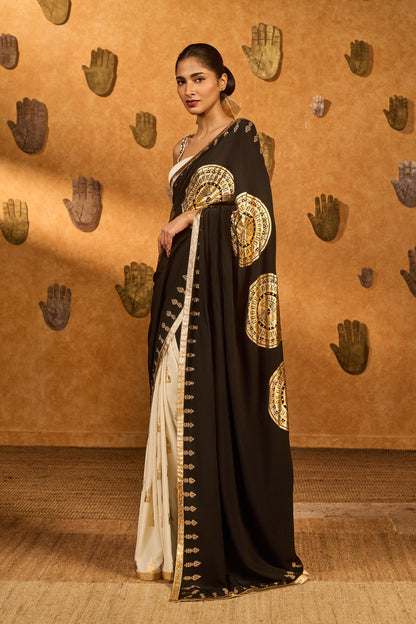 Black & White Moon Fish Saree