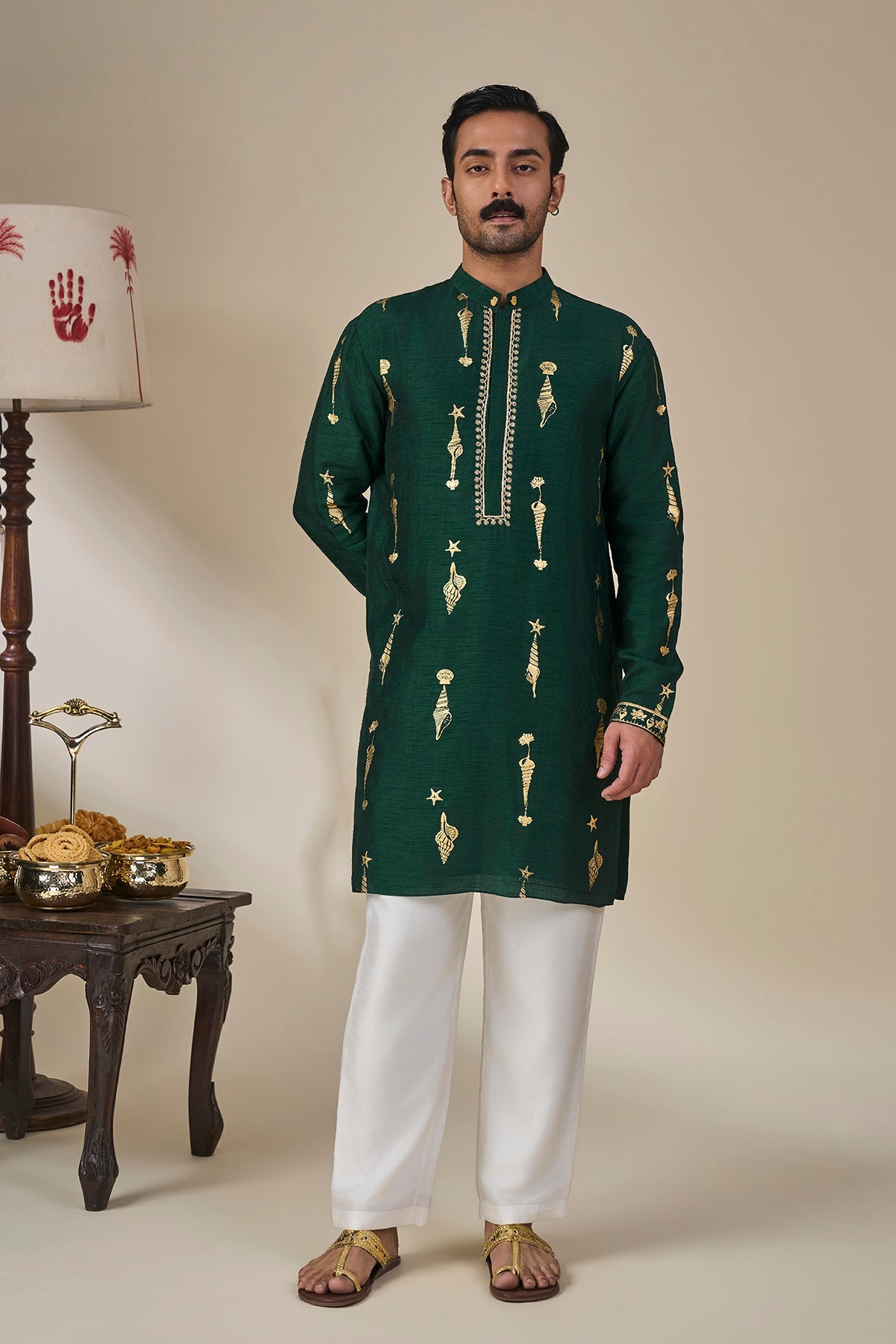 Bottle Green Kochi Conch Kurta Set