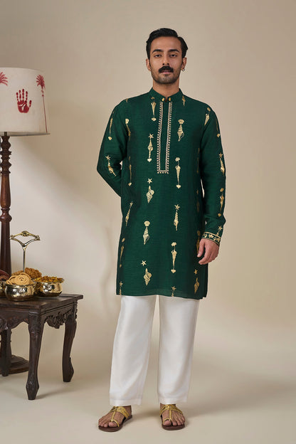 Bottle Green Kochi Conch Kurta Set