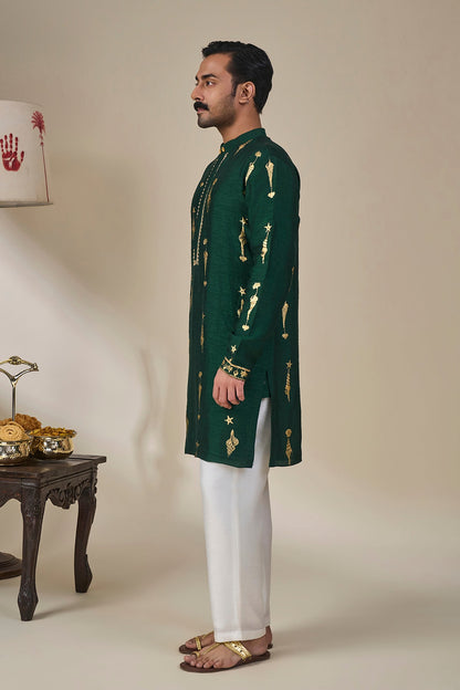 Bottle Green Kochi Conch Kurta Set