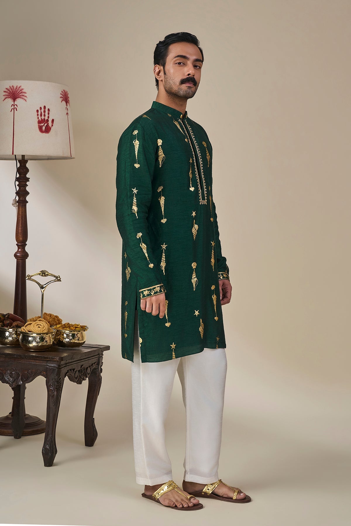 Bottle Green Kochi Conch Kurta Set