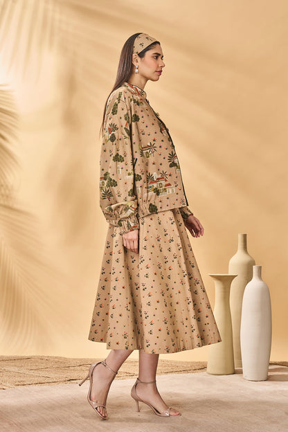 Beige Miniature Dreams Bomber Jacket Set