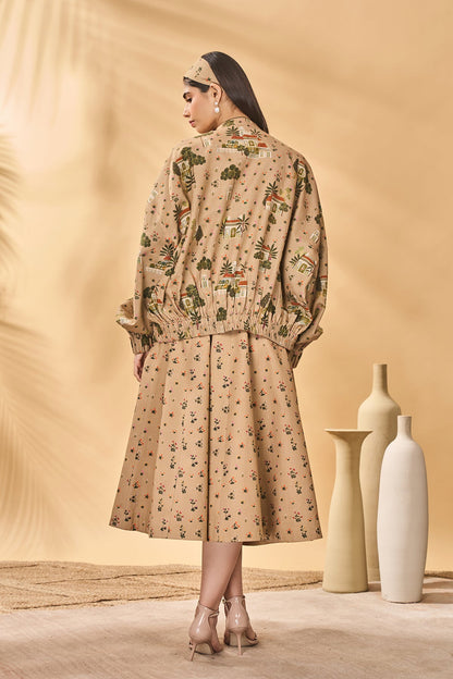 Beige Miniature Dreams Bomber Jacket Set