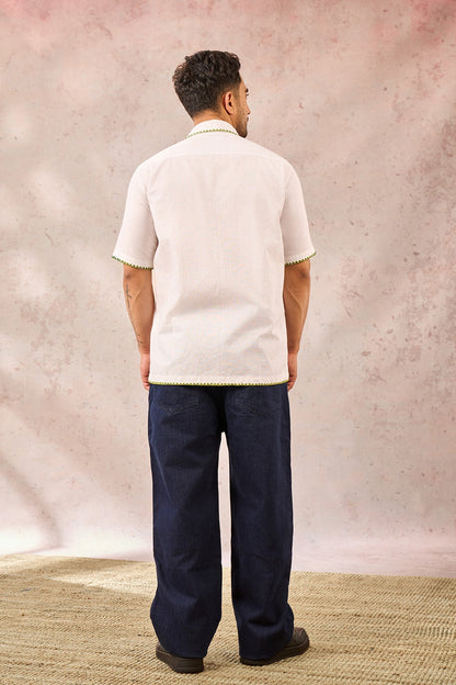 White Tropical Embroidered Shirt