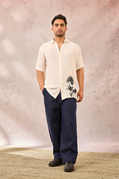 White Palm Tree Print Shirt