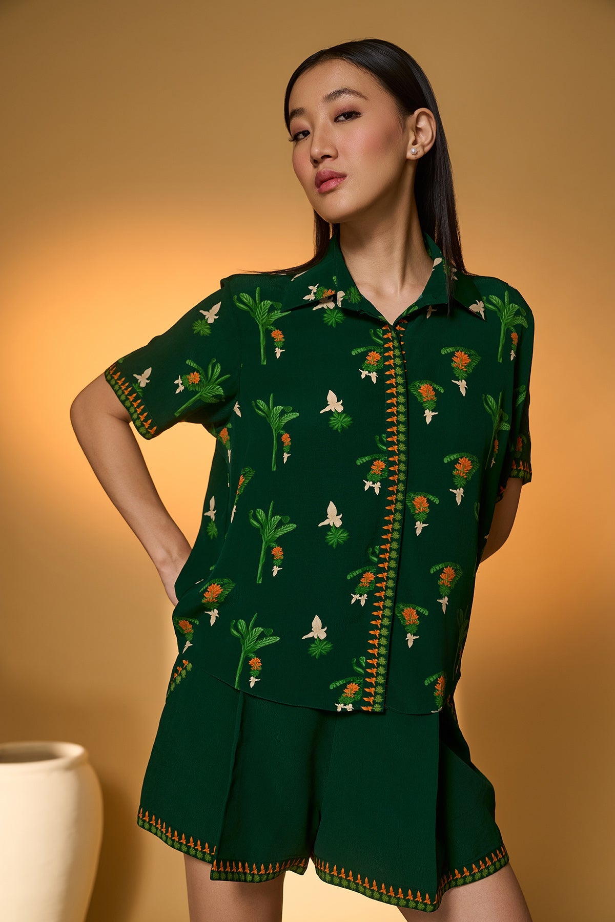 Green Tropical Shirt Set