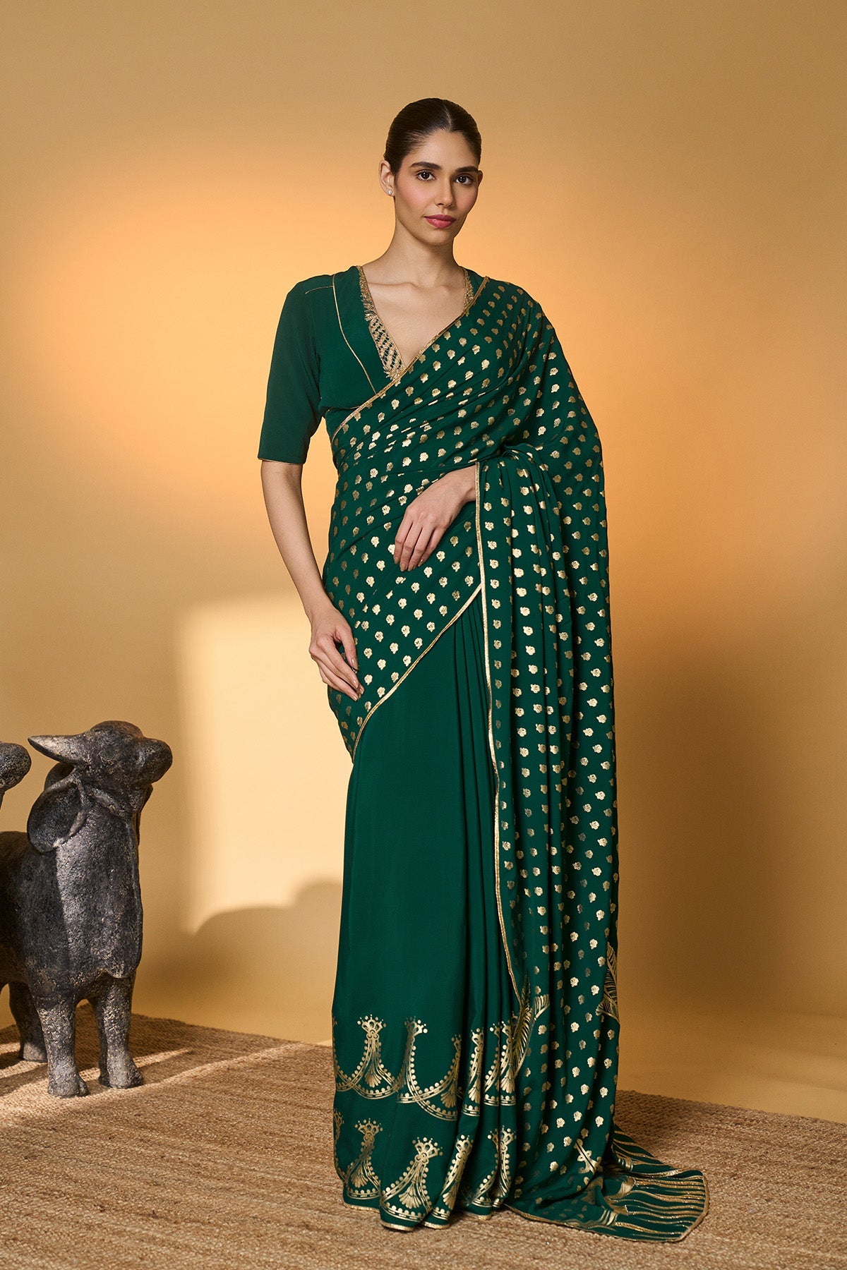 Emerald Green Palm Tree Saree