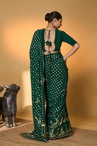 Emerald Green Palm Tree Saree