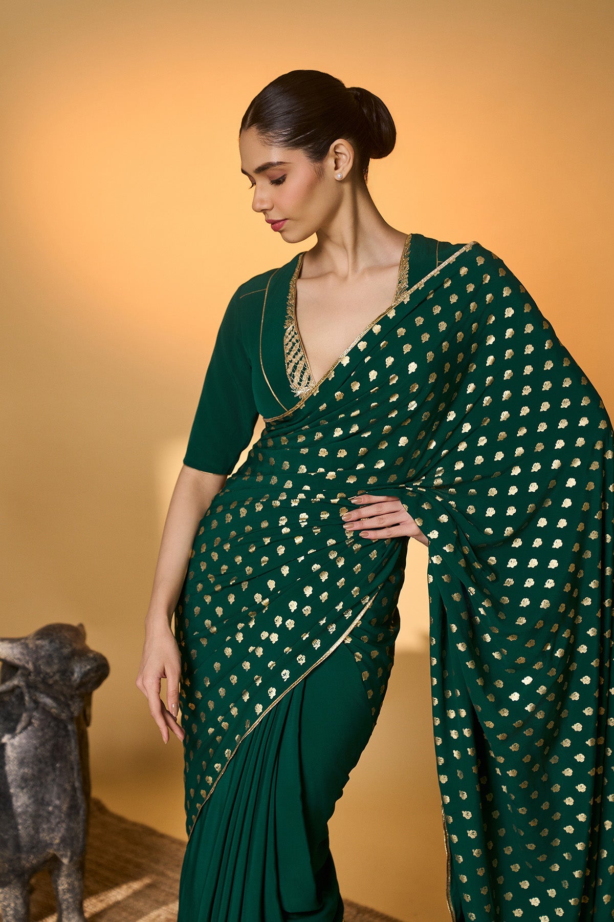 Emerald Green Palm Tree Saree
