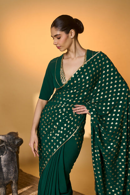 Emerald Green Palm Tree Saree