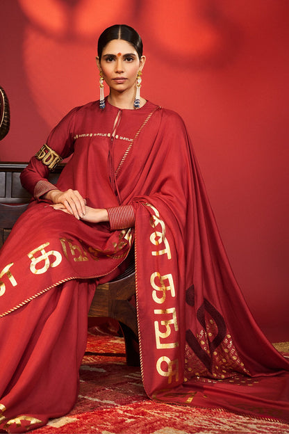 Red Madras Muse Saree