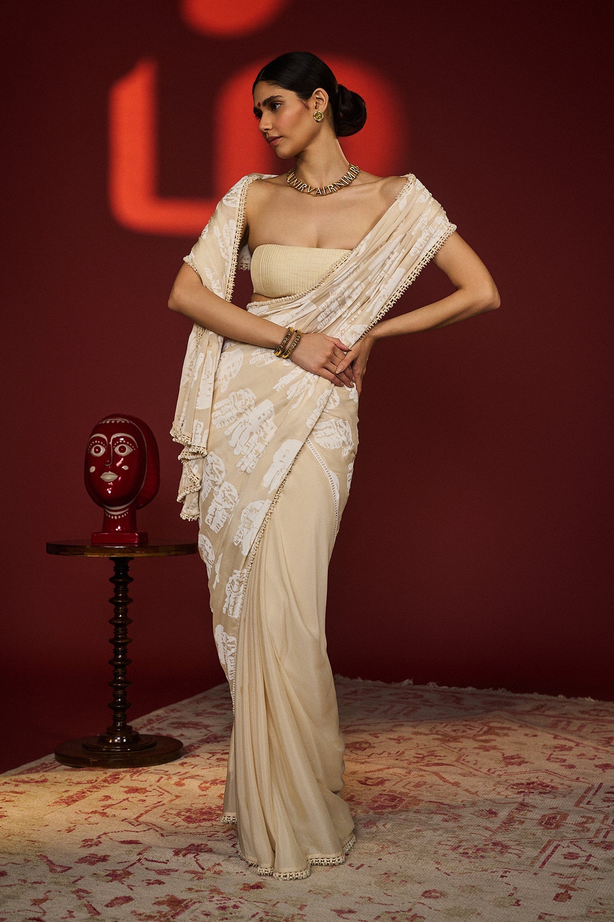 Beige Palm Saree