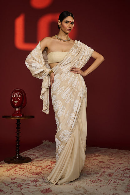 Beige Palm Saree