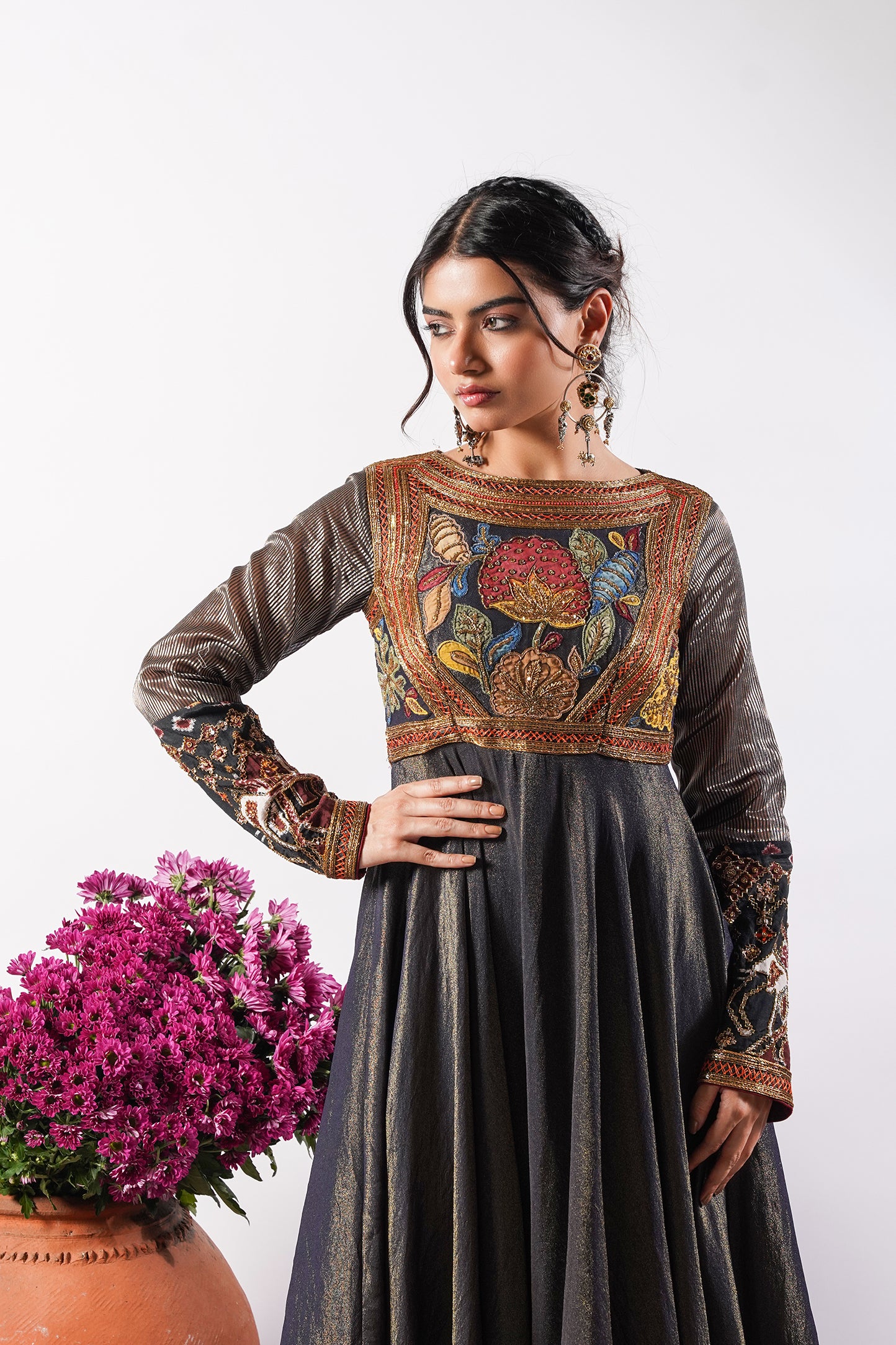 Midnight Blue Silk Embroidered Aarzoo Anarkali Set