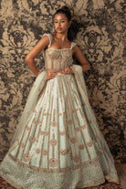 Mint Green Silk Mirror Embroidered Lehenga Set
