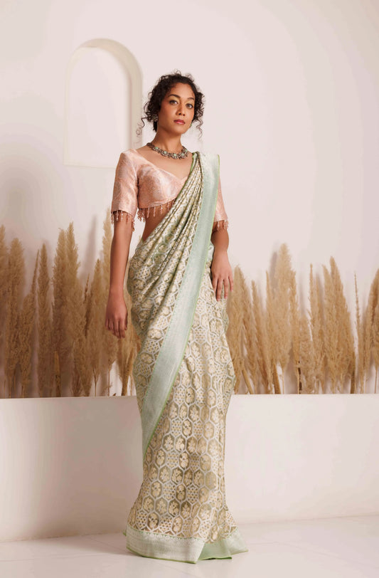 Mishika Saree Pistachio and Blush Pink