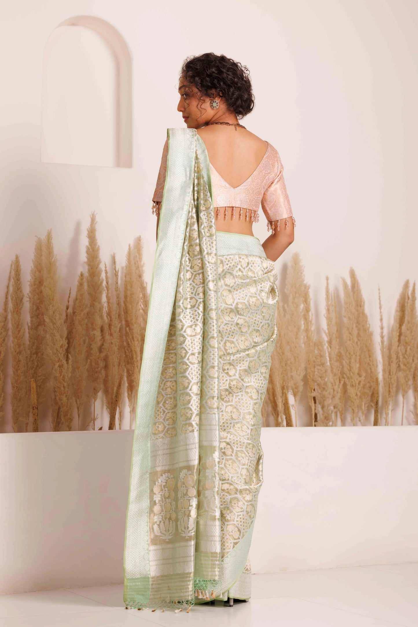 Mishika Saree Pistachio and Blush Pink