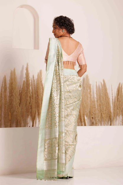 Mishika Saree Pistachio and Blush Pink
