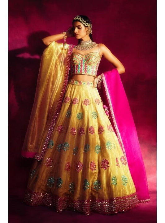 Mughal Boota Gold Shimmer Lehenga Set