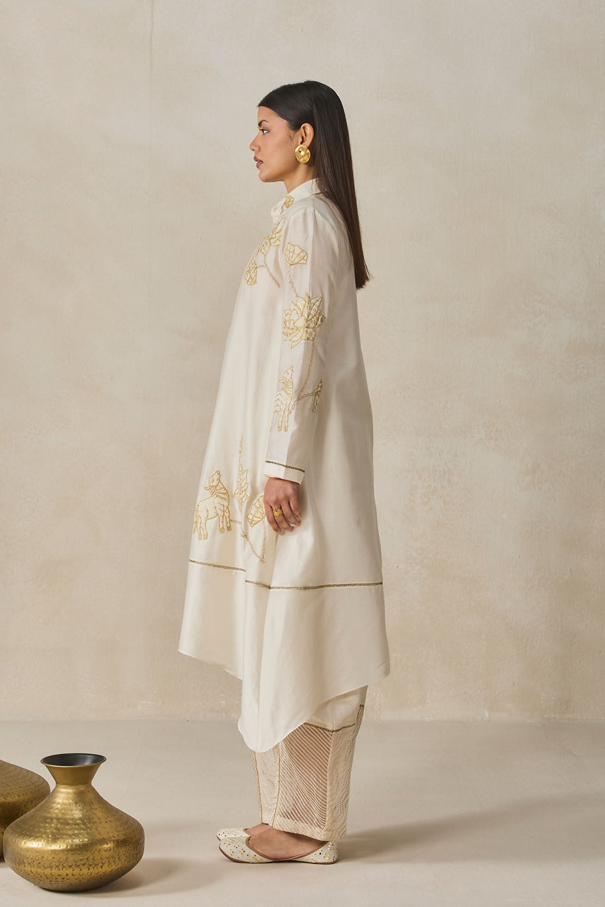 Chanderi Assmmetrical Kurta With Pant Set