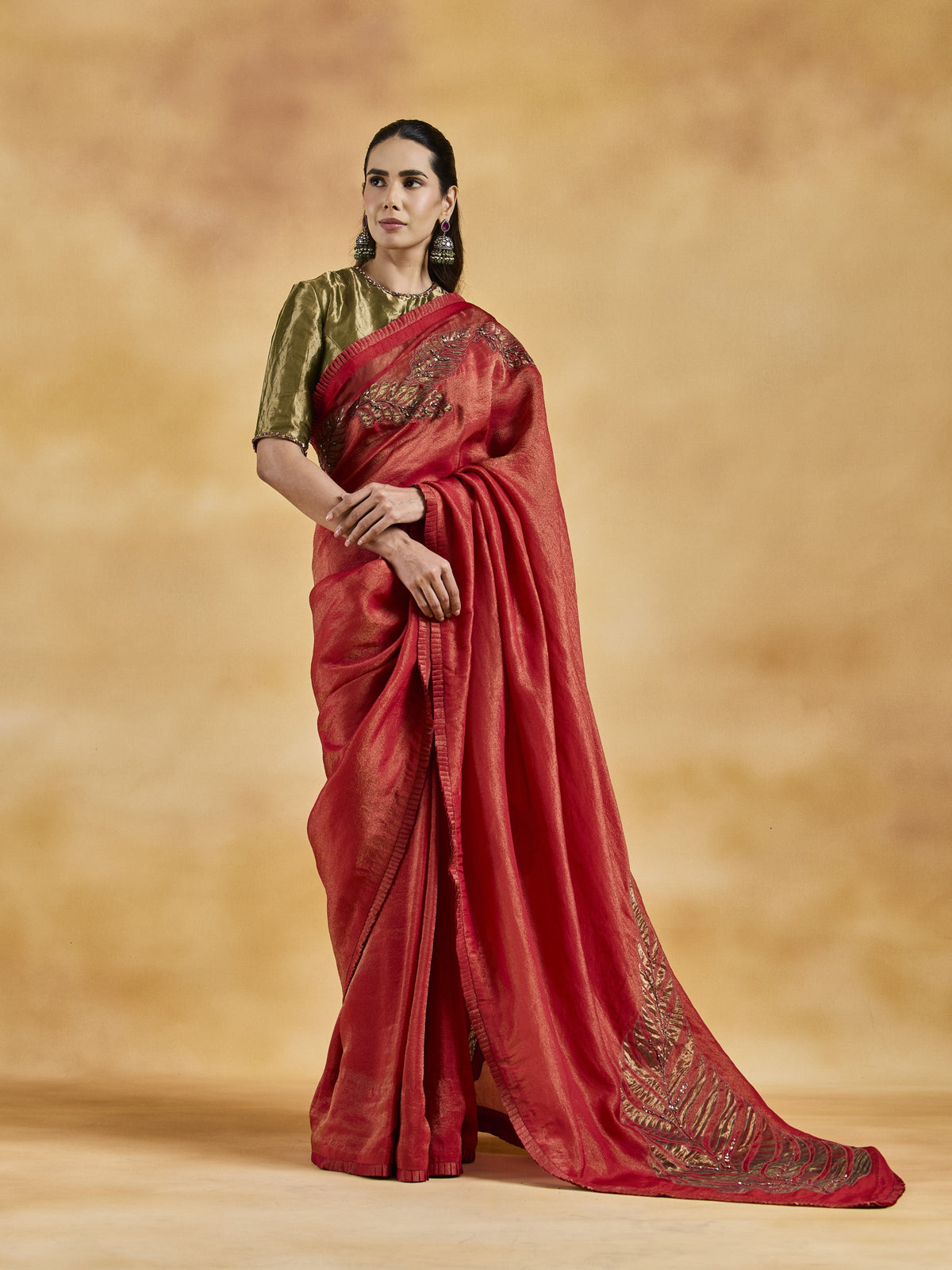 Red Appliqué Saree Set