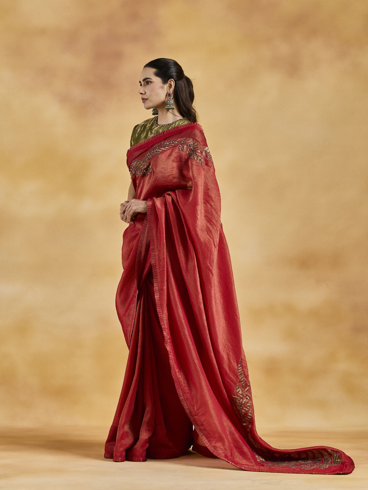 Red Appliqué Saree Set
