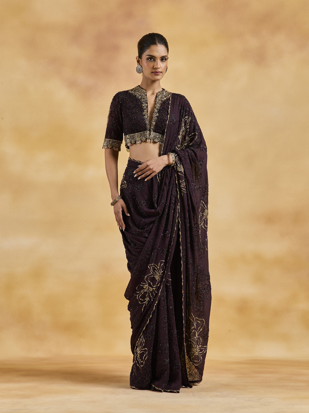 Chocolate Brown Saree Set