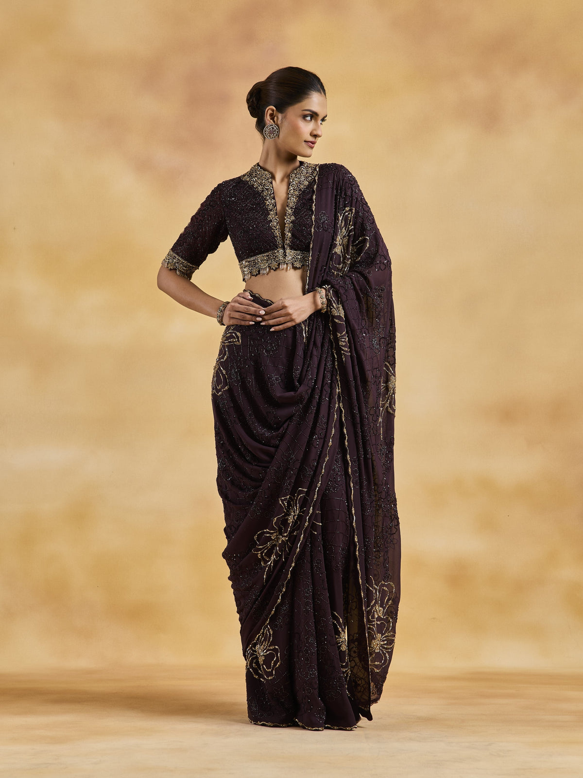 Chocolate Brown Saree Set