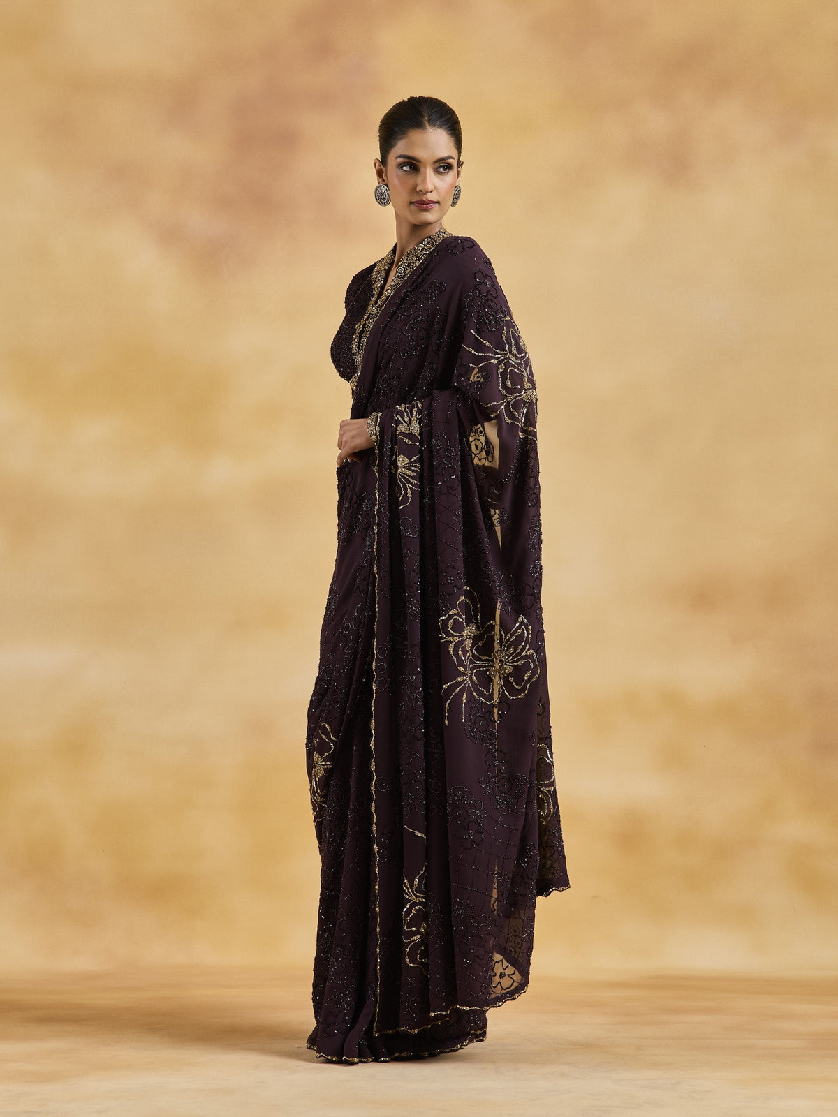 Chocolate Brown Saree Set